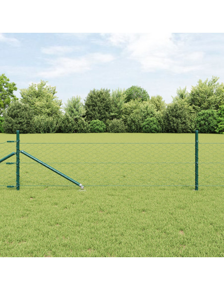 Recinzione Esagonale  Verde 0,4x10 m Acciaio, Pali per Recinzione  con Punta 7 pz Ø32 mm 60 cm Acciaio Zincato