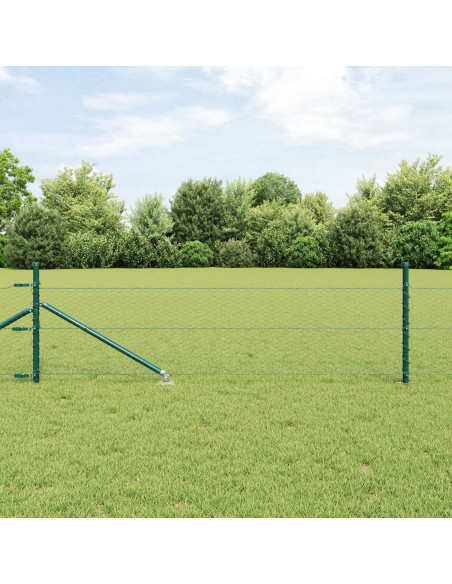 Recinzione Esagonale  Verde 0.5x10 m Acciaio, Pali di Recinzione  con Punta 7 pz Ø32 mm 80 cm Acciaio Zincato