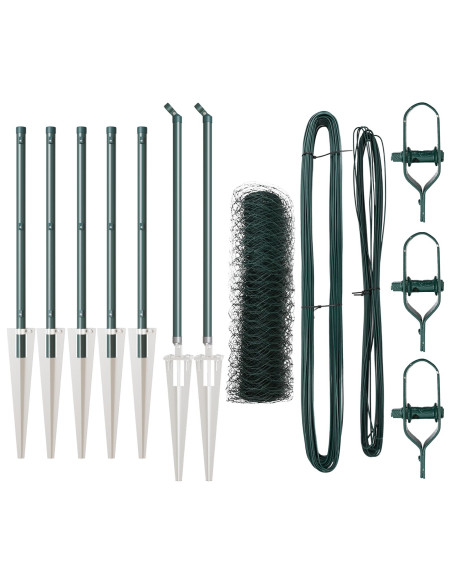 Recinto Esagonale  Verde 0,6x10 m Acciaio, Pali per recinzione  con picchetto 7 pcs Ø32 mm 80 cm Acciaio zincato