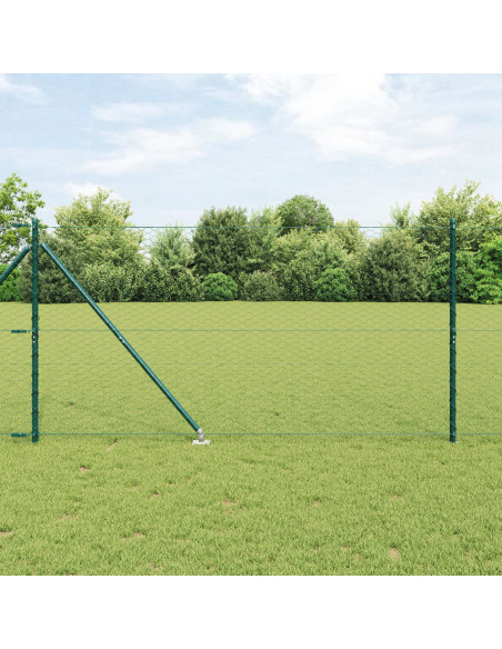 Recinzione a Esagono  Verde 1.2x10 m Acciaio, Pali di Recinzione  con Picchetto 7 pezzi Ø32 mm 140 cm Acciaio Zincato