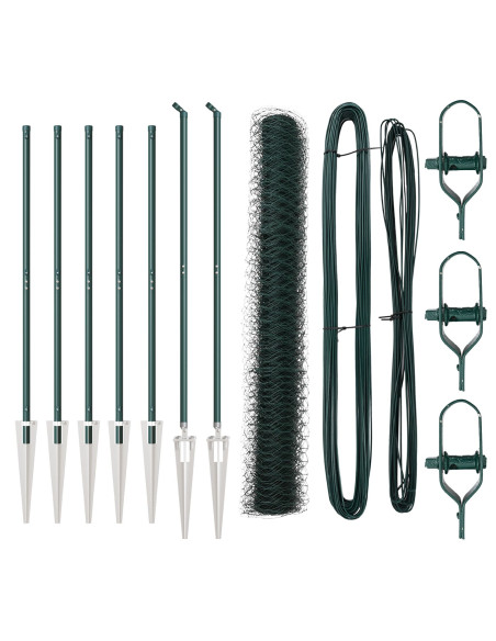 Recinzione Esagonale  Verde 1,4x10 m Acciaio, Pali della recinzione  con punta 7 pcs Ø32 mm 160 cm Acciaio Zincato