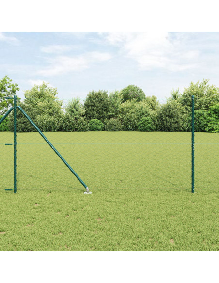 Recinto Esagonale  Verde 1,4x10 m Acciaio, Pali per Recinto  con Punta 7 pz Ø32 mm 160 cm Acciaio Galvanizzato