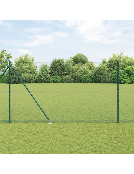 Recinzione Esagonale  Verde 1,5x10 m Acciaio, Pali per Recinzione  con Picchetto 7 pcs Ø32 mm 170 cm Acciaio Zincato