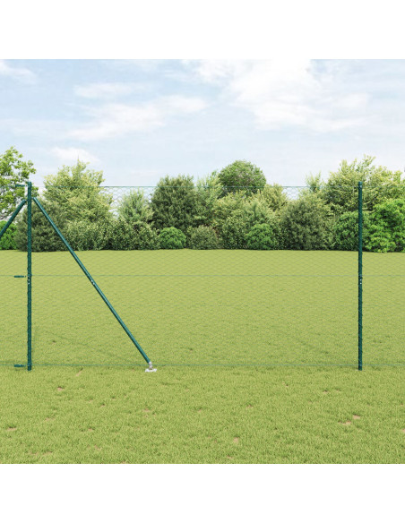Recinzione Esagonale Verde 1.5x10 m in Acciaio , Pali di Recinzione  con Punta 7 pz Ø32 mm 170 cm Acciaio Galvanizzato