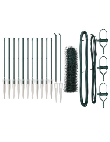 Recinzione Esagonale  Verde 0.6x25 m Acciaio, Pali per Recinzione  con Picchetto 13 pz Ø32 mm 80 cm Acciaio Galvanizzato