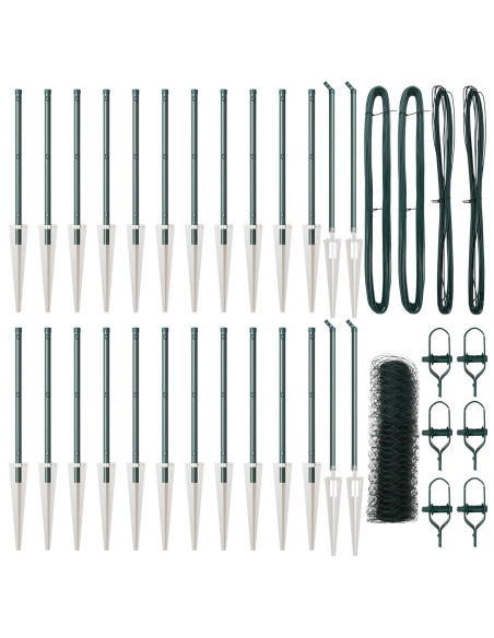 Recinzione Esagonale  Verde 0.6x50 m Acciaio, Pali per Recinzione  con Picchetto 13 pz Ø32 mm 80 cm Acciaio Galvanizzato