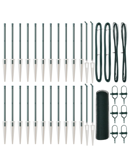 Recinzione Esagonale  Verde 1x50 m Acciaio, Pali per Recinzione  con Punta 13 pcs Ø32 mm 120 cm Acciaio Galvanizzato