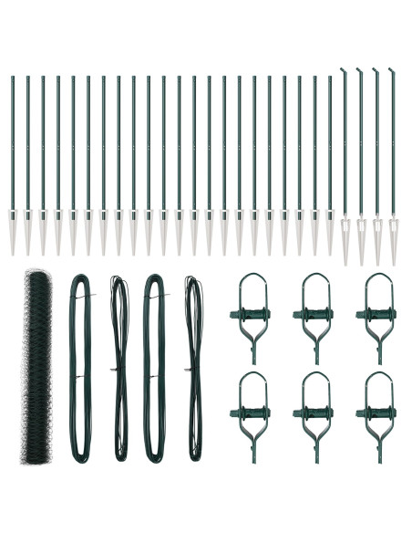Recinzione Esagonale  Verde 1.4x50 m Acciaio, Pali per Recinzione  con Picco 13 pz Ø32 mm 160 cm Acciaio Galvanizzato