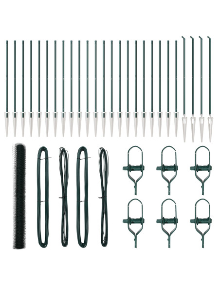 Recinzione Esagonale  Verde 1.5x50 m Acciaio, Picchetti per Recinzione  con Punta 13 pz Ø32 mm 170 cm Acciaio Zincato