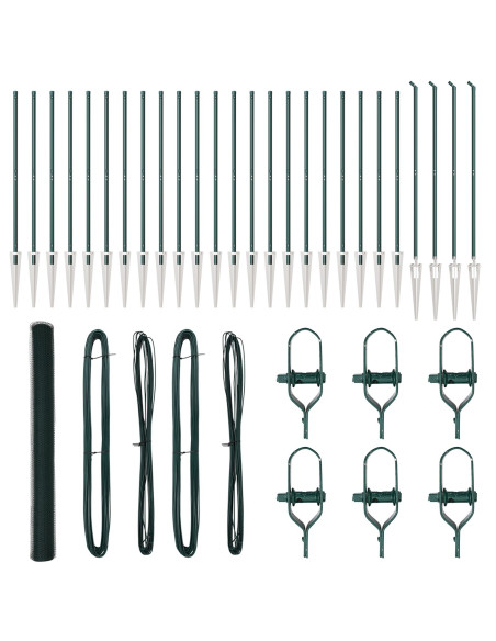 Recinzione Esagonale  Verde 1.6x50 m Acciaio, Pali per Recinzione  con Picchetto 13 pz Ø32 mm 180 cm Acciaio Galvanizzato