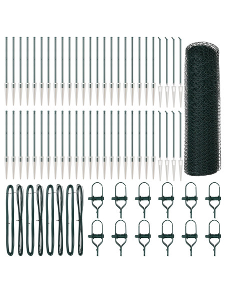 Recinzione Esagonale  Verde 0,6x100 m Acciaio, Pali della recinzione  con picchetto 13 pcs Ø32 mm 80 cm Acciaio zincato