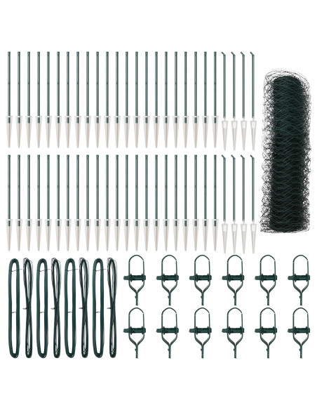 Recinzione Esagonale  Verde 0.8x100 m Acciaio, Pali per Recinzione  con Picchetto 13 pcs Ø32 mm 100 cm Acciaio Galvanizzato