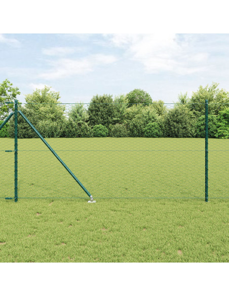 Recinzione Esagonale Verde 1x100 m Acciaio, Pali per Recinzione con Punta 13 pz Ø32 mm 120 cm Acciaio Galvanizzato