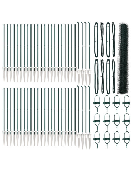 Recinzione Esagonale  Verde 1,2x100 m Acciaio, Pali per Recinzione  con Punta 13 pcs Ø32 mm 140 cm Acciaio Zincato