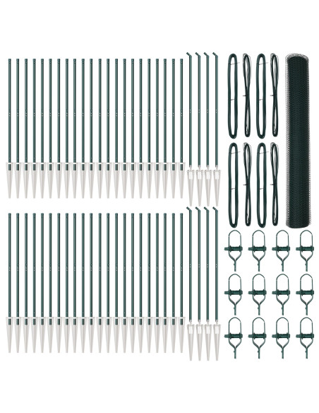 Recinzione Esagonale  Verde 1.4x100 m Acciaio, Pali per Recinzione  con Picchetti 13 pz Ø32 mm 160 cm Acciaio Galvanizzato