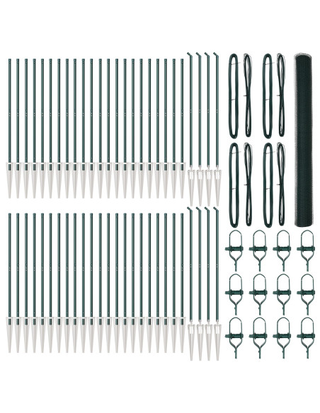 Recinzione Esagonale Verde 1,5x100 m in Acciaio, Pali di Recinzione  con Punta 13 pcs Ø32 mm 170 cm Acciaio Zincato