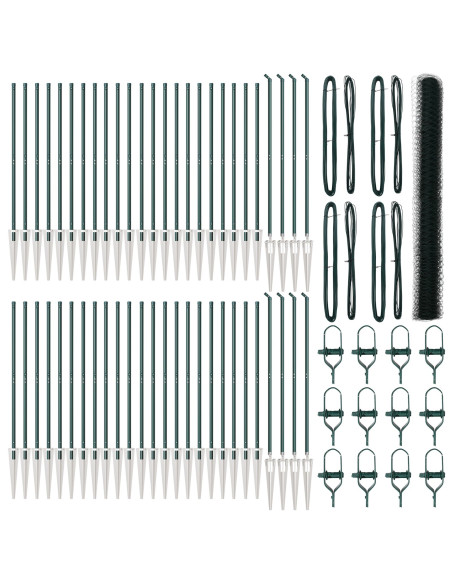 Recinzione Esagonale  Verde 1.6x100 m Acciaio, Pali per Recinzioni  con Punta 13 pz Ø32 mm 180 cm Acciaio Zincato
