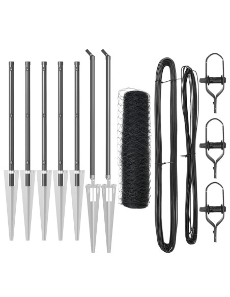 Recinzione Esagonale Grigia 0.8x10 m Acciaio,  Pali per Recinzione con Punta 7 pcs Ø32 mm 100 cm Acciaio Galvanizzato