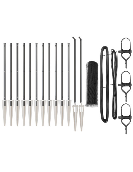 Recinzione Esagonale Grigia 0.6x25 m Acciaio,  Pali di Recinzione con Punta 13 pcs Ø32 mm 80 cm Acciaio Zincato