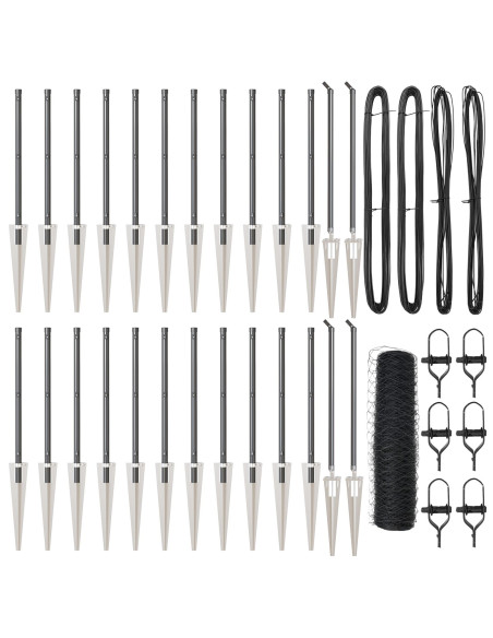 Recinzione Esagonale Grigia  0.5x50 m Acciaio, Pali di Recinzione  con Punta 13 pcs Ø32 mm 80 cm Acciaio Zincato