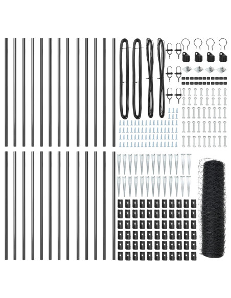 Recinzione Esagonale Grigia 0.5x50 m Acciaio, Posti per Recinzione  con Picchetto 13 pz Ø32 mm 80 cm Acciaio Galvanizzato
