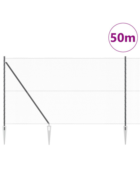 Recinzione Esagonale  Grigia 1,6x50 m Acciaio, Pali per Recinzione  con Picchetto 13 pz Ø32 mm 180 cm Acciaio Galvanizzato