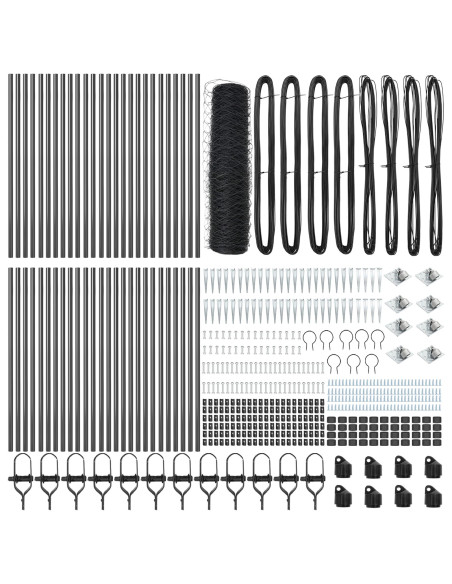 Recinzione Esagonale  Grigia 0.4x100 m Acciaio, Pali per Recinzione  con Picchetto 13 pz Ø32 mm 60 cm Acciaio Galvanizzato