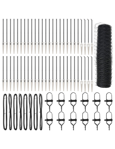 Recinzione a Esagono  Grigia 0.5x100 m Acciaio, Pali di Recinzione  con Picchetti 13 pcs Ø32 mm 80 cm Acciaio Zincato