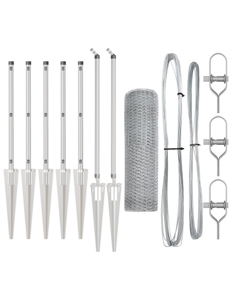 Recinzione Esagonale  1x10 m Acciaio Zincato, Pali per Recinzione  con Punta 7 pcs Ø32 mm 120 cm Acciaio Zincato