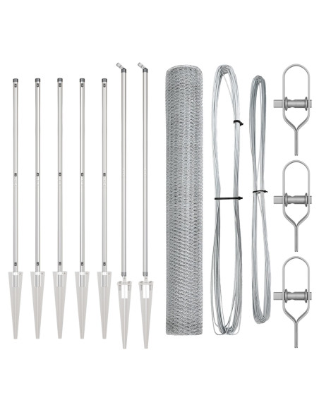 Recinto Esagonale  1,2x10 m Acciaio Galvanizzato, Pali per Recinto  con Punta 7 pcs Ø32 mm 140 cm Acciaio Galvanizzato