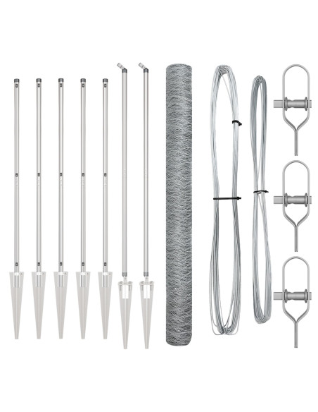 Recinzione Esagonale  1.5x10 m Acciaio Galvanizzato, Pali per Recinzione  con Punta 7 pz Ø32 mm 170 cm Acciaio Galvanizzato