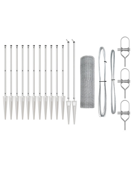 Recinzione Esagonale  0.8x25 m Acciaio Zincato, Pali per Recinzione  con Punta 13 pcs Ø32 mm 100 cm Acciaio Zincato