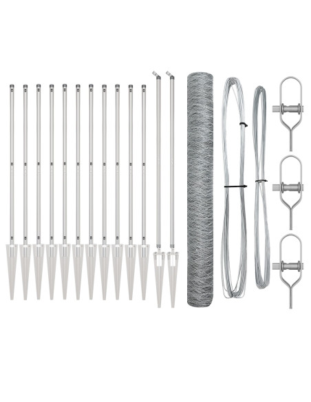 Recinto Esagonale  1.4x25 m Acciaio Galvanizzato, Pali Recinto  con Punta 13 pezzi Ø32 mm 160 cm Acciaio Galvanizzato