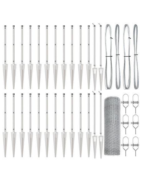 Recinzione esagonale  1x50 m in acciaio zincato, Pali della recinzione  con punta 13 pcs Ø32 mm 120 cm in acciaio zincato