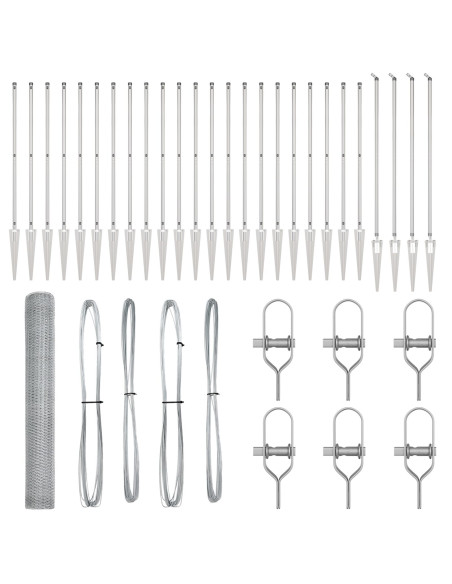 Recinzione Esagonale  1.2x50 m Acciaio Zincato, Paletti Recinzione  con Ancoraggio a Punta 13 pcs Ø32 mm 140 cm Acciaio Zincato