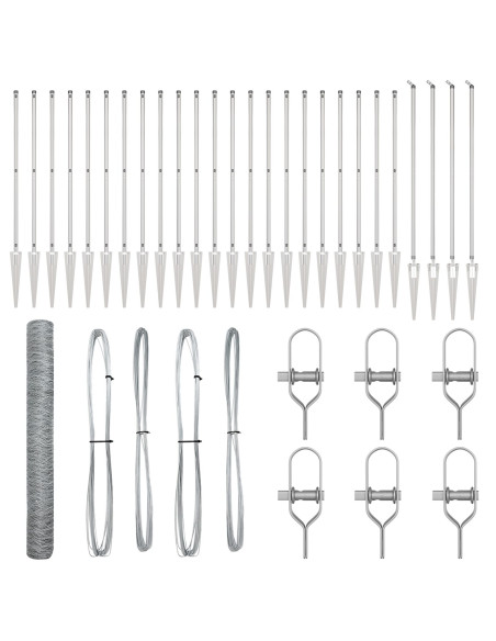 Recinzione esagonale  1.2x50 m in acciaio zincato, Pali per recinzione  con picchetto 13 pcs Ø32 mm 140 cm in acciaio zincato