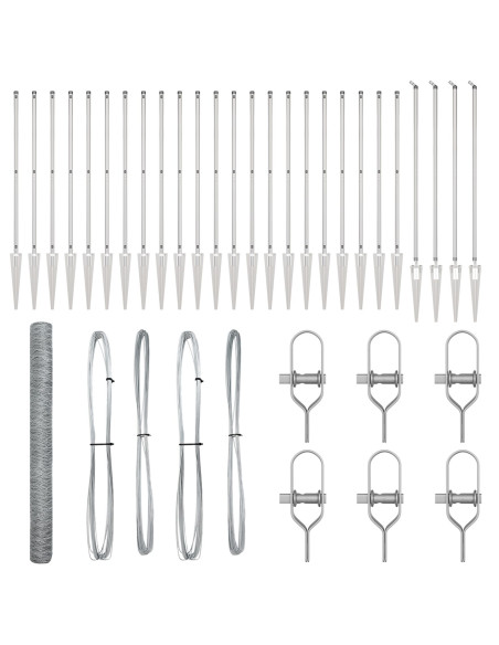 Recinzione esagonale  1.5x50 m Acciaio zincato, Pali recinzione  punta 13 pcs Ø32 mm 170 cm Acciaio zincato