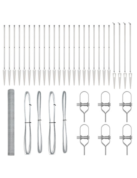 Recinto Esagonale  1.6x50 m Acciaio Zincato, Pali di Recinzione  con Punta 13 pcs Ø32 mm 180 cm Acciaio Zincato