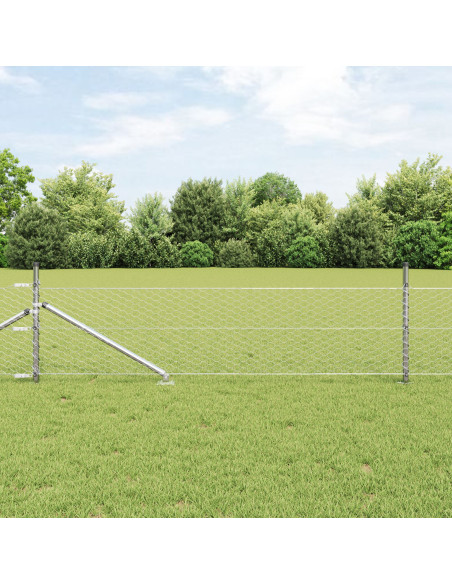 Recinzione Esagonale  0.5x100 m Acciaio Zincato, Pali di Recinzione  con Punta 13 pz Ø32 mm 80 cm Acciaio Zincato
