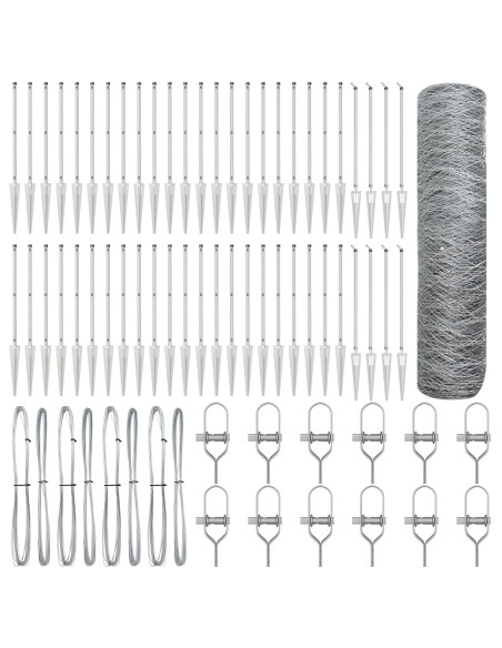 Recinzione Esagonale  0,6x100 m in Acciaio Zincato, Pali per Recinzione  con Punta 13 pcs Ø32 mm 80 cm in Acciaio Zincato