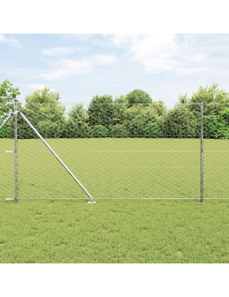 Recinzione Esagonale  1,2x100 m Acciaio Zincato, Pali per Recinzione  con Spike 13 pz Ø32 mm 140 cm Acciaio Zincato