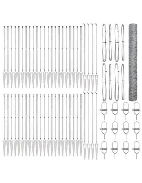 Recinzione Esagonale  1,2x100 m Acciaio Zincato, Pali per Recinzione  con Spike 13 pz Ø32 mm 140 cm Acciaio Zincato