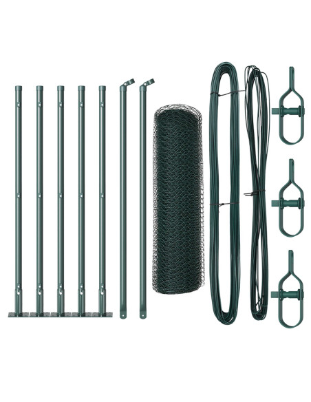 Recinzione Esagonale  Verde 0.5x10 m Acciaio, Pali Recinzione  con Piastra di Base 7 pz Ø32mm 70cm Acciaio Galvanizzato