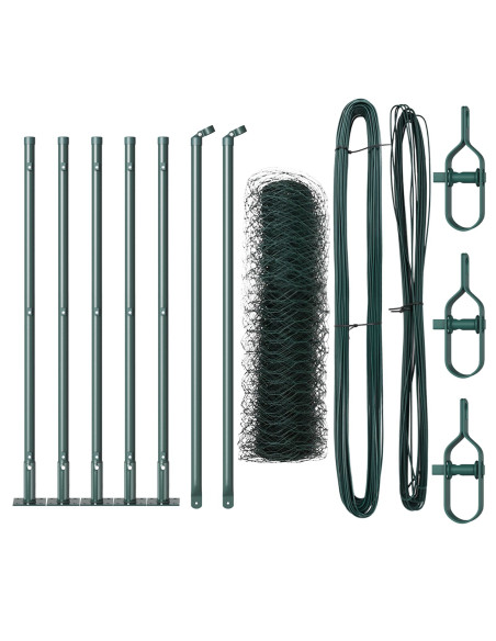 Recinzione Esagonale  Verde 0,6x10 m Acciaio, Pali per Recinzione  con Piastra di Base 7 pezzi Ø32mm 70cm Acciaio Zincato