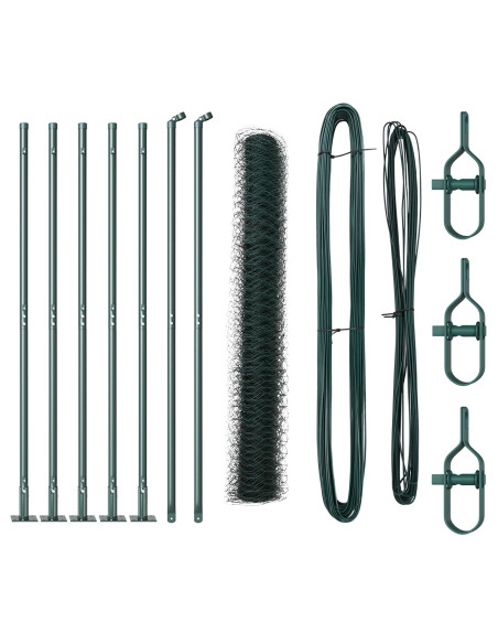 Recinto Esagonale  Verde 1x10 m Acciaio, Pali da Recinto  con Piastra di Base 7 pz Ø32mm 110cm Acciaio Galvanizzato