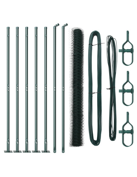 Recinzione Esagonale  Verde 1.4x10 m Acciaio, Pali Recinzione  con Piattaforme Base 7 pz Ø32mm 78.5cm Acciaio Galvanizzato