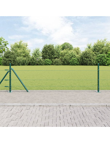 Recinzione Esagonale Verde 0,4x100 m Acciaio,  Picchetti per Recinzione con Piastra di Base 13 pcs Ø32mm 50cm Acciaio Galvanizz