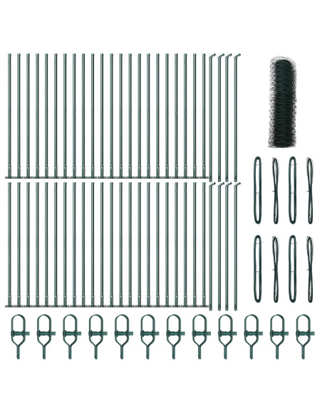 Recinzione Esagonale  Verde 0.4x100 m in Acciaio, Pali di Recinzione  con Piastra di Base 13 pz Ø32mm 50cm Acciaio Galvanizzato