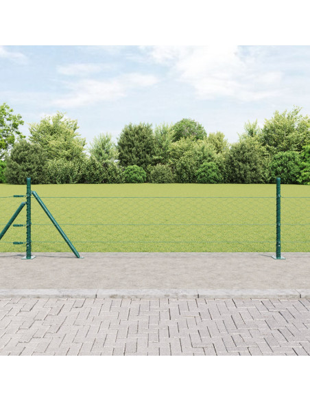 Recinzione Esagonale  Verde 0,4x100 m Acciaio, Pali Recinzione  con Piastra di Base 13 pz Ø32mm 50cm Acciaio Zincato