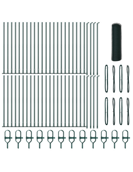 Recinzione Esagonale Verde 1x100 m Acciaio,  Pali per Recinzione con Piastra di Base 13 pcs Ø32mm 110cm Acciaio Zincato